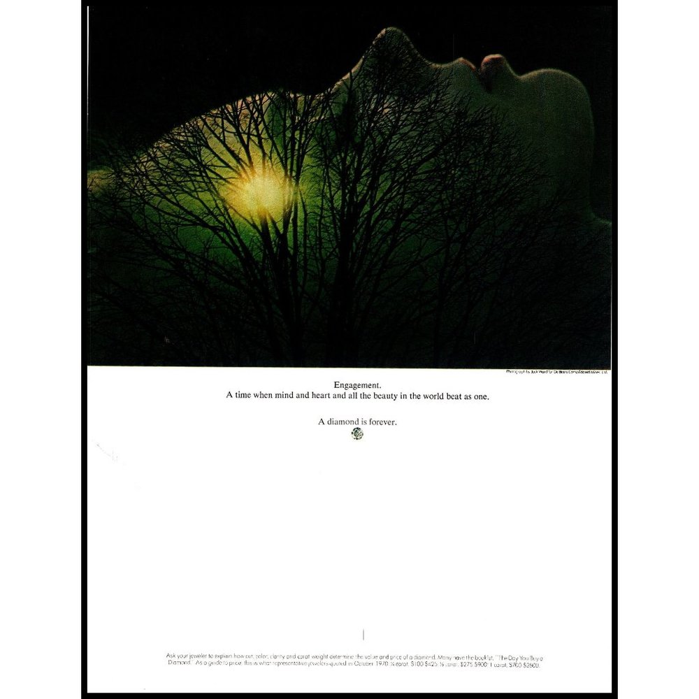 1971 DeBeers Diamonds Vintage Print Ad Jack Ward Photography Profile Sunset Art